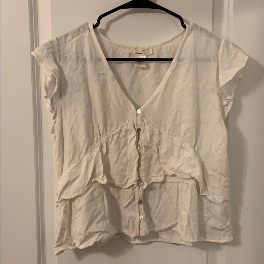 Cream Button Up Peplum Blouse